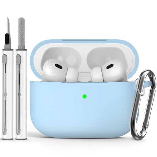 Ljusmicker for AirPods Pro Case Cover with Cleaner Kit,Soft Silicone Protective Cover for Apple AirPods Pro 2nd/1st Generation Cases for Women Men,AirPod pro 2 Case Accessories with Keychain-Sky Blue - Image 1