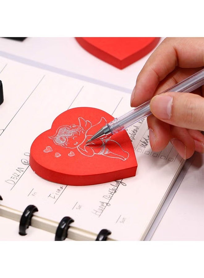 4 Pack Red Heart Shaped Sticky, Notes Cute and Self-Stick Memo Pads for School, Office, Women, and Valentine's Day - Image 2