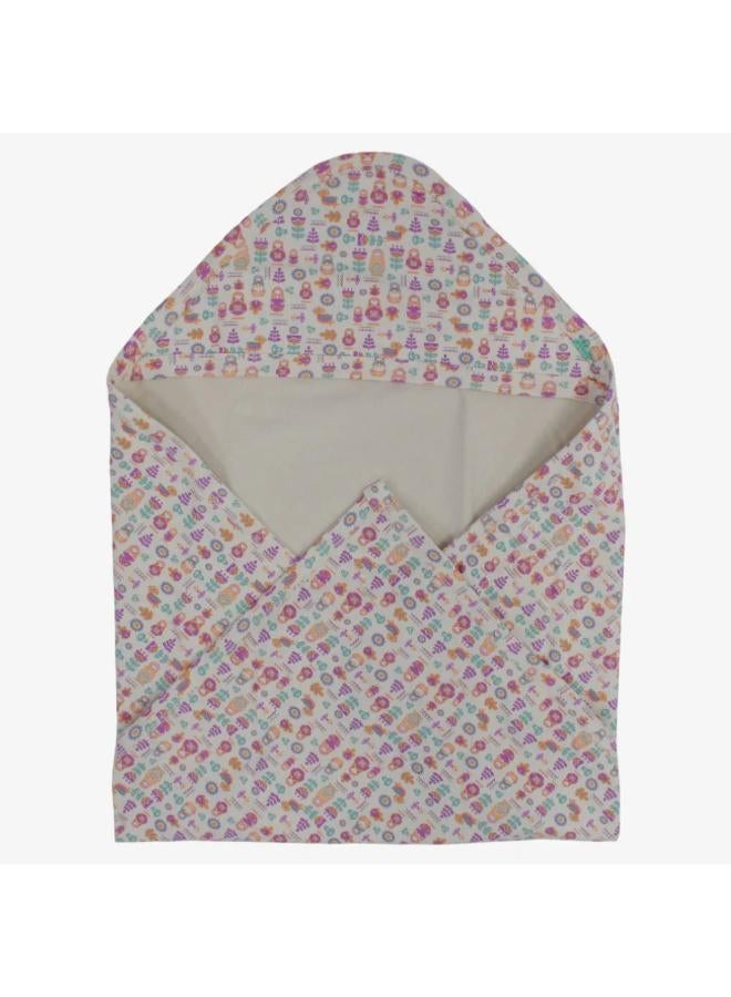 Junior Baby Girls Cotton Blanket – Beige with Floral Print - Image 2