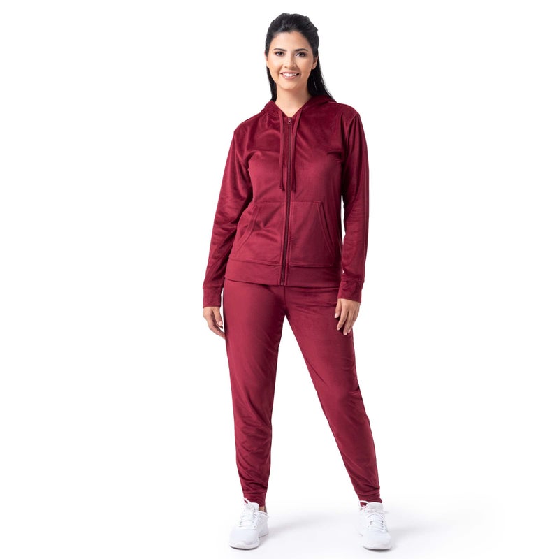 Wright's Women's Velour Tracksuit 2 Piece Zip Up Hoodie and Jogger, Red, Large - Image 1