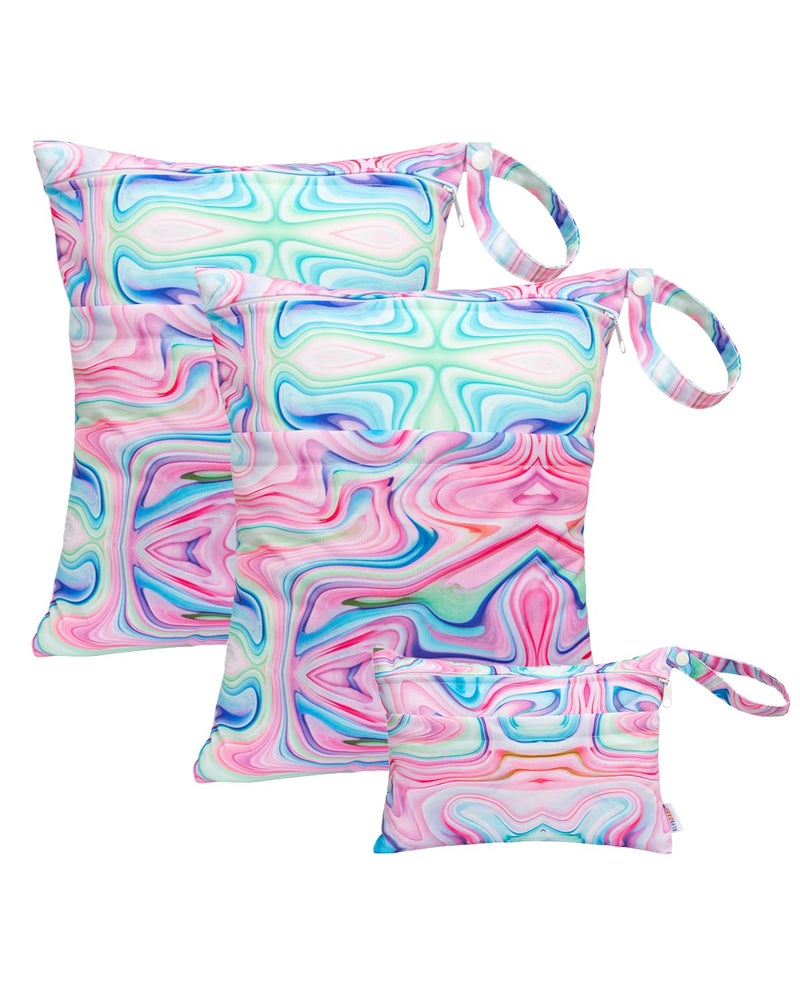 ALVABABY 3pcs Baby Cloth Diaper WetDry BagsWaterproof Reusable with Two PocketsTravel Beach Pool Daycare Soiled Baby ItemsYogaGym Bag for Swimsuits or Wet Clothes Pink impression 3LBS04 - Image 2