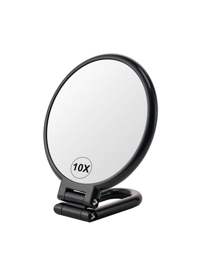 BOOMIBOO - 1X/10X Magnifying Handheld Mirror Double Sided, Foldable Travel Makeup Mirror, Adjustable Rotation Pedestal Hand/Hanging/Desk Vanity Mirror-Black - Image 1