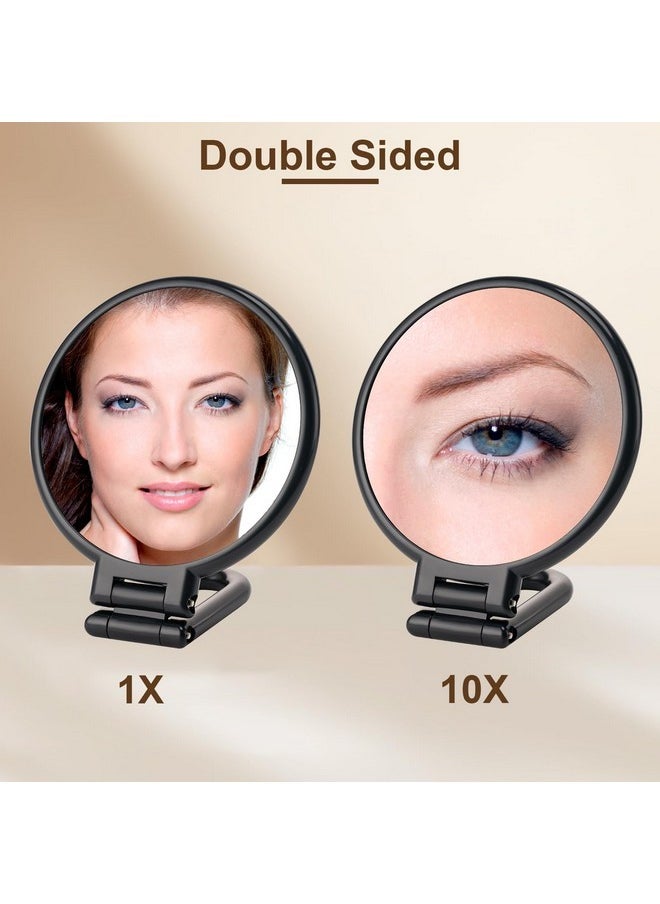 BOOMIBOO - 1X/10X Magnifying Handheld Mirror Double Sided, Foldable Travel Makeup Mirror, Adjustable Rotation Pedestal Hand/Hanging/Desk Vanity Mirror-Black - Image 1