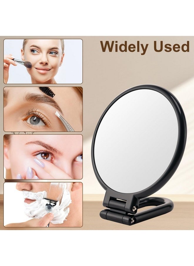BOOMIBOO - 1X/10X Magnifying Handheld Mirror Double Sided, Foldable Travel Makeup Mirror, Adjustable Rotation Pedestal Hand/Hanging/Desk Vanity Mirror-Black - Image 1