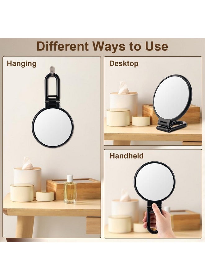 BOOMIBOO - 1X/10X Magnifying Handheld Mirror Double Sided, Foldable Travel Makeup Mirror, Adjustable Rotation Pedestal Hand/Hanging/Desk Vanity Mirror-Black - Image 1