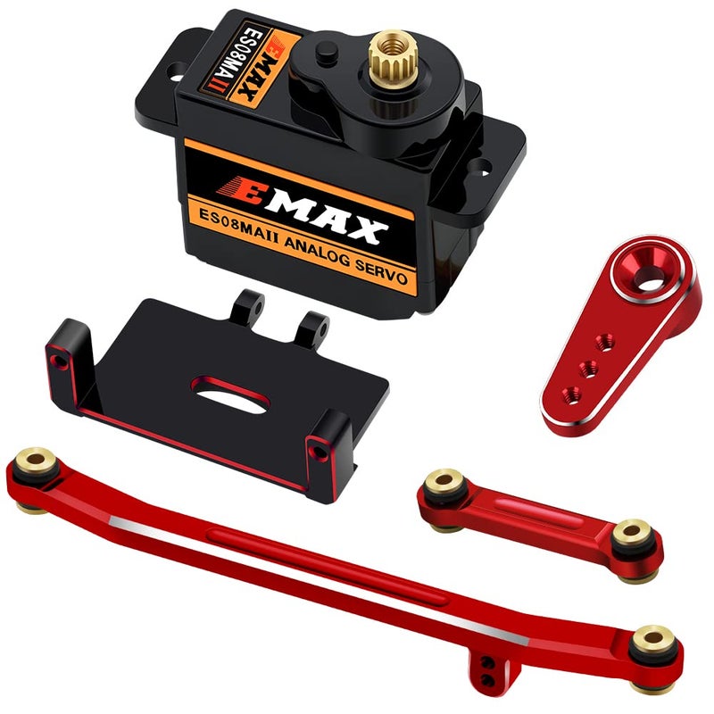 EPINON لجهاز توجيه AXIAL SCX24 مع تروس معدنية EMAX مع حامل سيرفو وذراع ومجموعة روابط التوجيه قطع ترقية SCX24 حمراء - Image 3