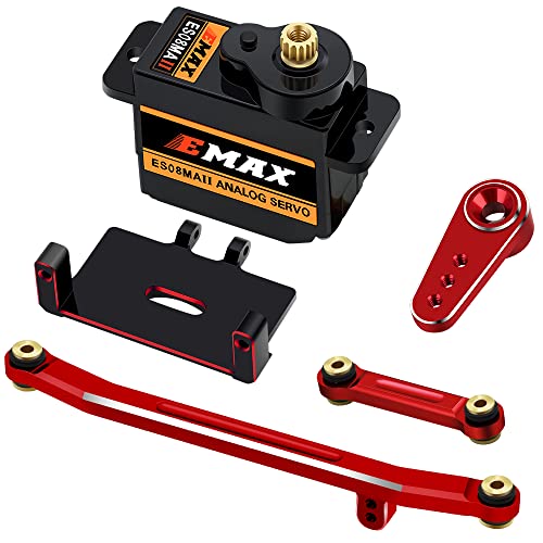 EPINON لجهاز توجيه AXIAL SCX24 مع تروس معدنية EMAX مع حامل سيرفو وذراع ومجموعة روابط التوجيه قطع ترقية SCX24 حمراء - Image 1