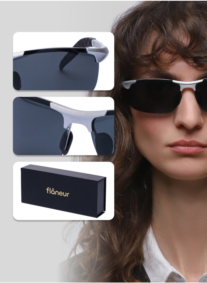flâneur - Sport Polarized Oval Framed Sunglasses For Women and Men Black - Image 1