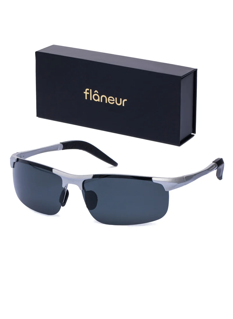 flâneur Sport Polarized Oval Framed Sunglasses For Women and Men Black