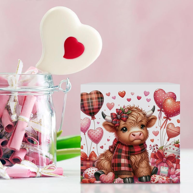 FXEFXE Valentines Day Decorations, Valentines Day Gifts for Her Him, Gift for Boyfriend Girlfriend, Heart Baby Highland Cow Anniversary Wooden Box Sign Husband Wife Home Office Bedroom Desk Decor - Image 5