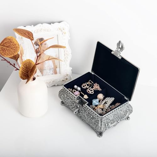 Feyarl Vintage Jewelry Trinket Box Earring Ring Treasure Chest Case Necklace Organizer Storage Decorative Keepsake Box for Woman Christmas Gift Home Deco(6.7 x 4.7 x 3.5 inch) - Image 5