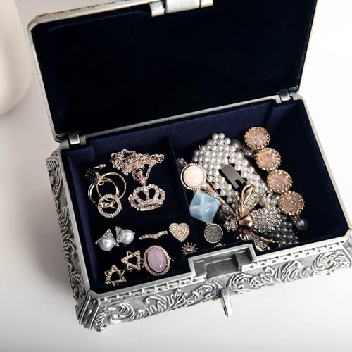 Feyarl Vintage Jewelry Trinket Box Earring Ring Treasure Chest Case Necklace Organizer Storage Decorative Keepsake Box for Woman Christmas Gift Home Deco(6.7 x 4.7 x 3.5 inch) - Image 3