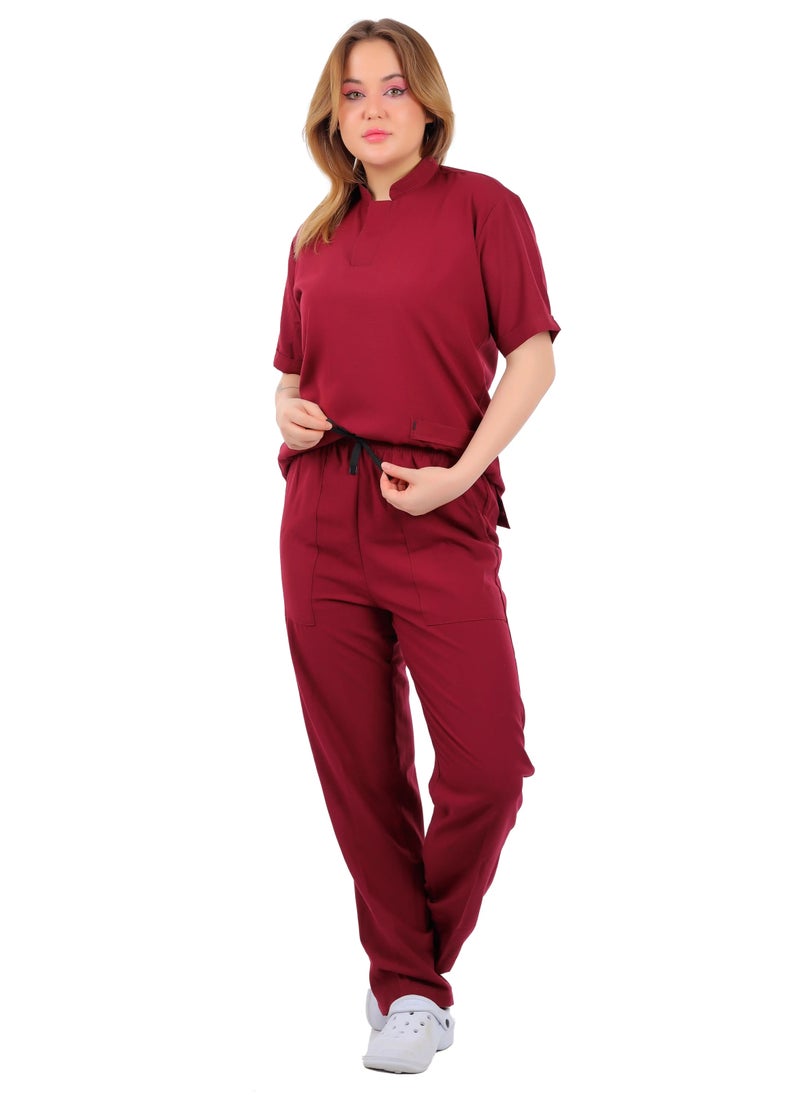 APEX Royal Scrub 1/2 Sleeve Female Crimson LIN Press button 