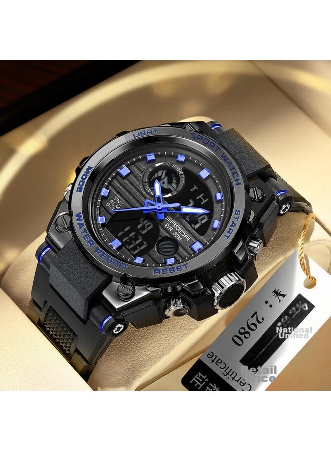 Sanda Men's Watch For Students, Sports, Teenagers, Middle And High School Students, Alarm Clock, Electronic Watch, Back-to Gift, 739 Black And Blue - Image 1