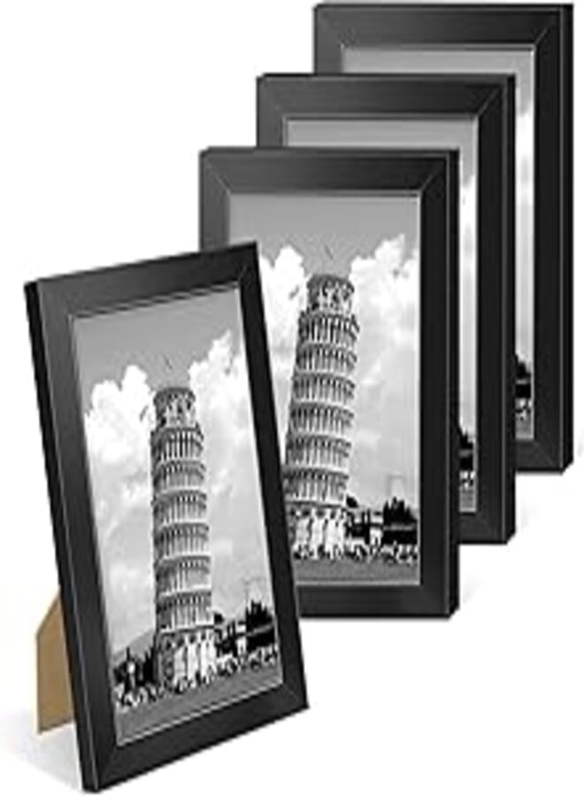 Nacial Photo Frame 10 x 15 cm, Set of 4 PVC Wall Photo Frames, Black Frame with Acrylic Glass for Wall Decoration