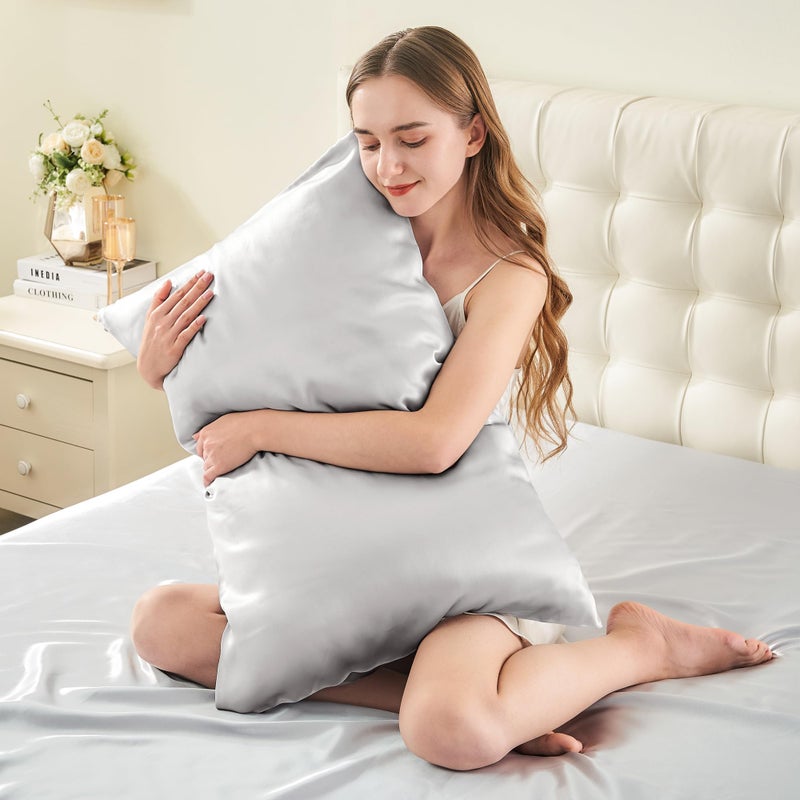 INFIIXSO Mulberry Silk Pillowcase for Hair and Skin  Silk Pillow Cases Standard Size with Hidden Zipper 20x26 Inches  Ultra Smooth and Soft Cooling Pillow Cases for Hot Sleepers(Light Grey  1 Pack) - Image 3