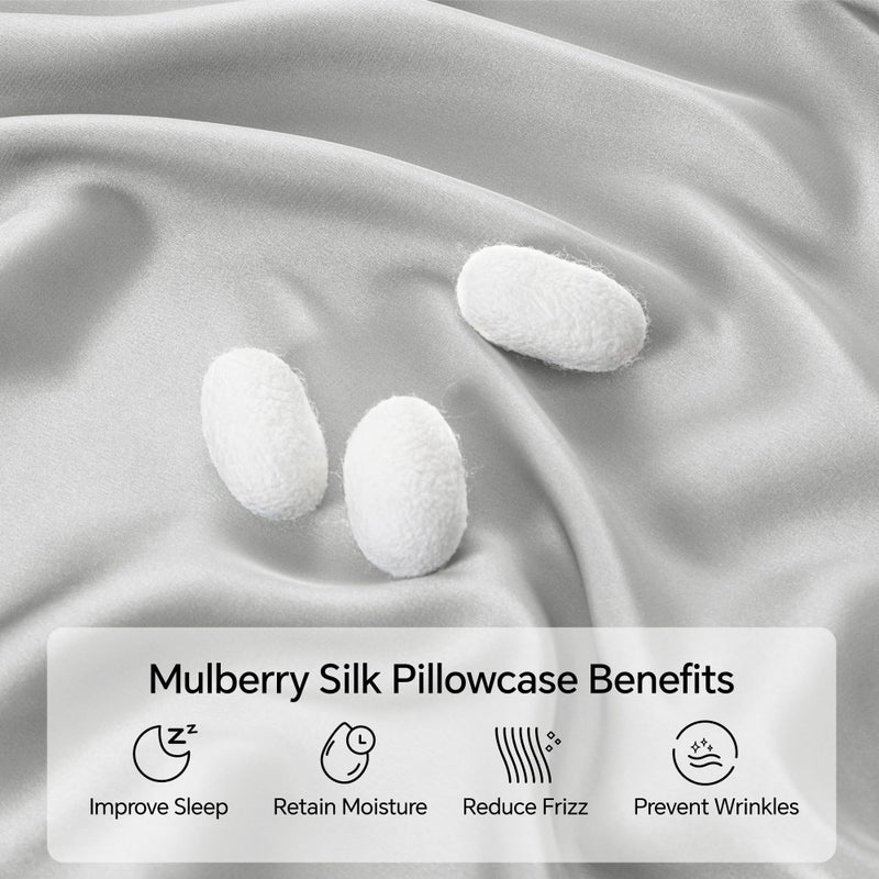 INFIIXSO Mulberry Silk Pillowcase for Hair and Skin  Silk Pillow Cases Standard Size with Hidden Zipper 20x26 Inches  Ultra Smooth and Soft Cooling Pillow Cases for Hot Sleepers(Light Grey  1 Pack) - Image 2
