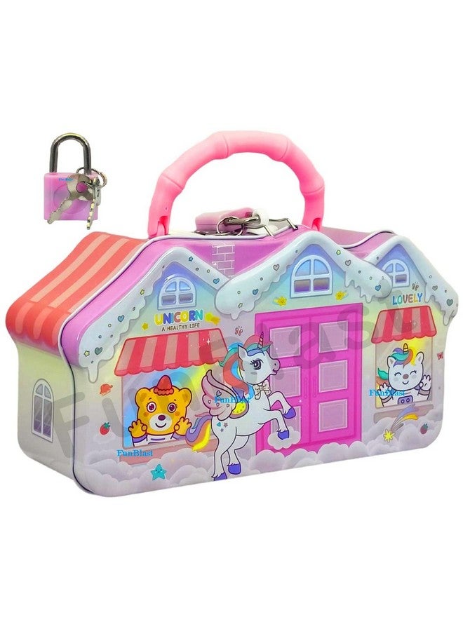 FunBlast FunBlast Hut Shaped Coin Box For Kids - Unicorn Piggy Bank - Money Saving Metal Coin Bank (Multicolor), Modern - Image 1