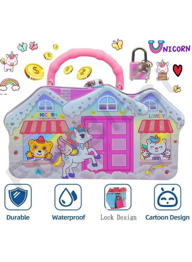 FunBlast FunBlast Hut Shaped Coin Box For Kids - Unicorn Piggy Bank - Money Saving Metal Coin Bank (Multicolor), Modern - Image 2