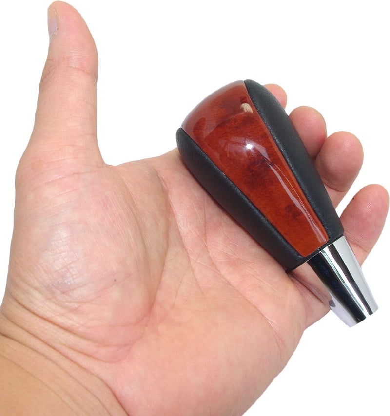 Luckam Gear Shift Knob, Leather Brown Wood Chrome Gear Shift Knob Compatible for Toyota Lexus Camry Crown (Black, Chrome) - Image 1