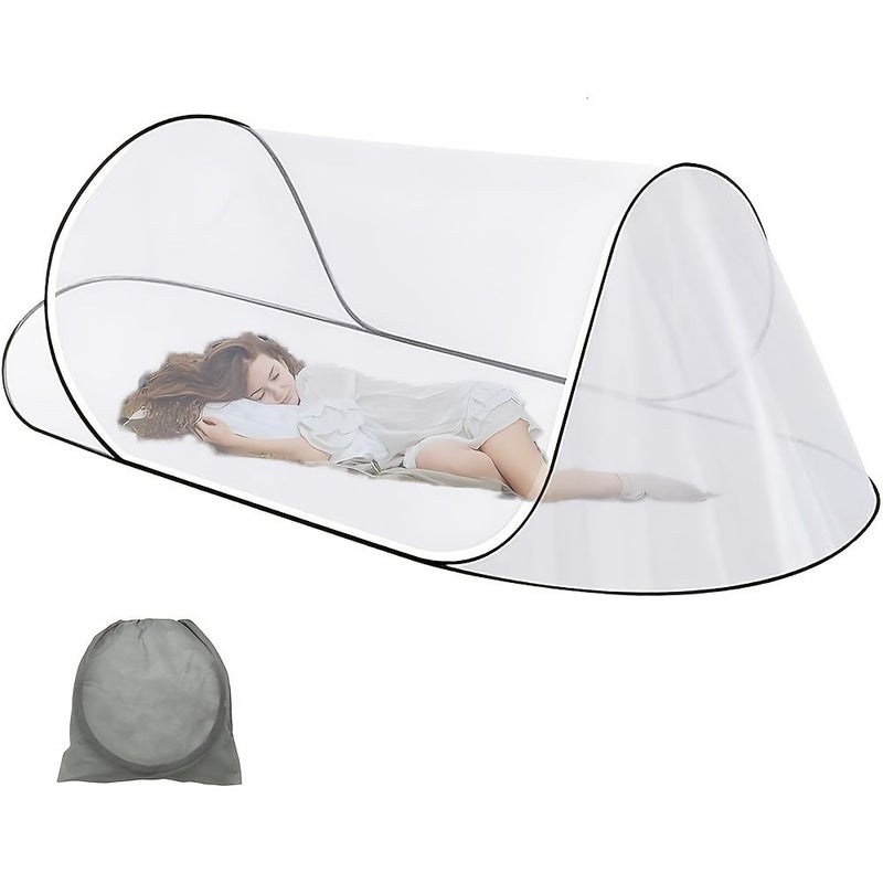 White Pop Up Mosquito Net Bed Lightweight Foldable Portable Camping Tent With Zippered Entrance And Windows Easy Quick Setup For Travel Outdoors Spring Outings - Image 1