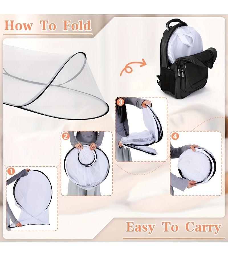 White Pop Up Mosquito Net Bed Lightweight Foldable Portable Camping Tent With Zippered Entrance And Windows Easy Quick Setup For Travel Outdoors Spring Outings - Image 4