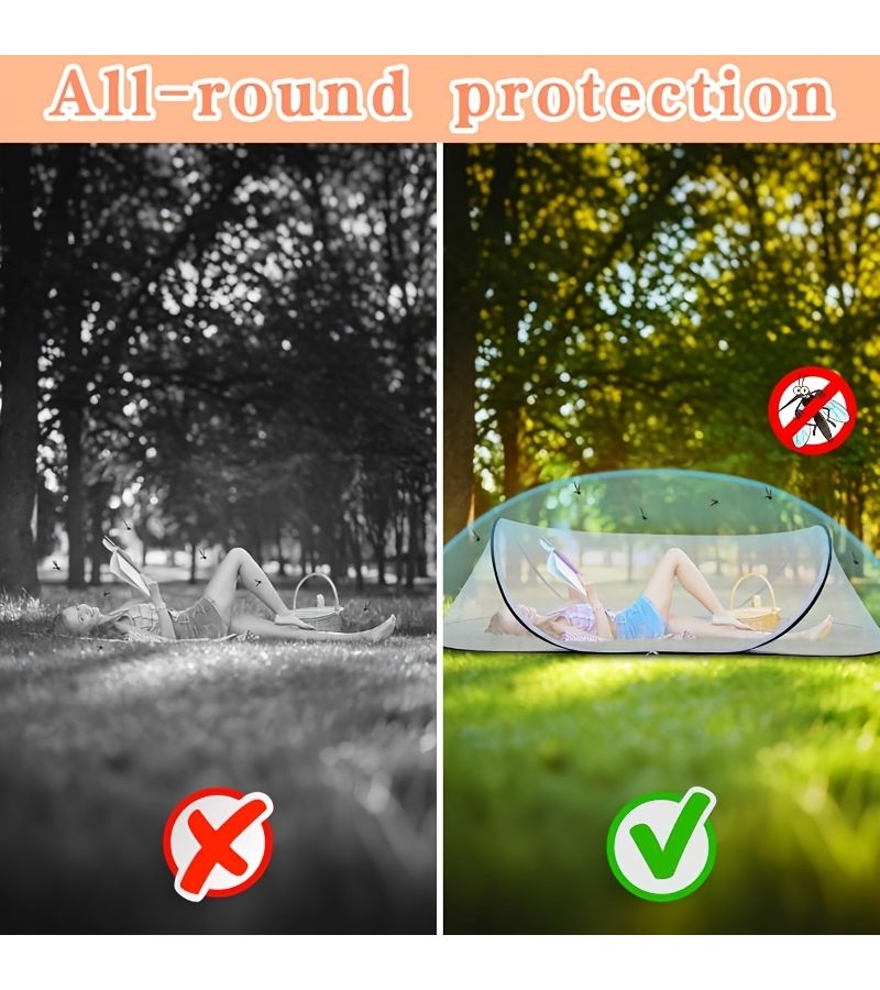 White Pop Up Mosquito Net Bed Lightweight Foldable Portable Camping Tent With Zippered Entrance And Windows Easy Quick Setup For Travel Outdoors Spring Outings - Image 5