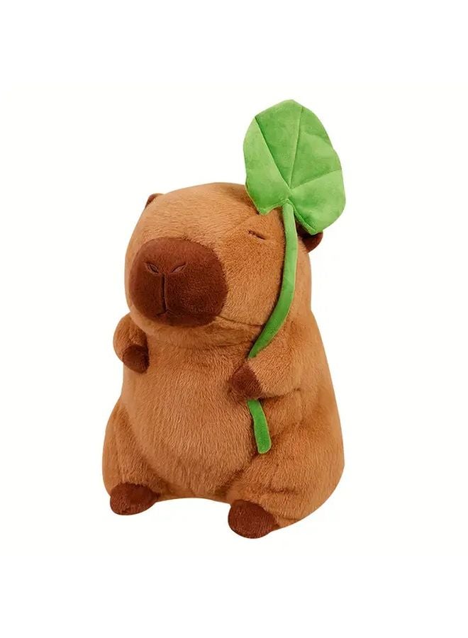 Brown Capybara Plush Toy 30cm Soft Stuffed Animal With Lotus Leaf Hat - Image 2
