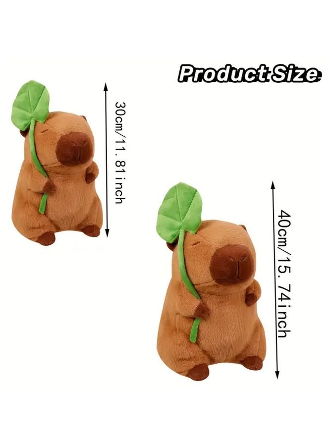 Brown Capybara Plush Toy 30cm Soft Stuffed Animal With Lotus Leaf Hat - Image 3