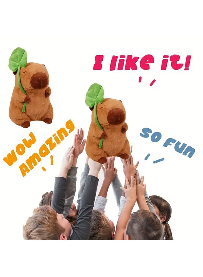 Brown Capybara Plush Toy 30cm Soft Stuffed Animal With Lotus Leaf Hat - Image 4