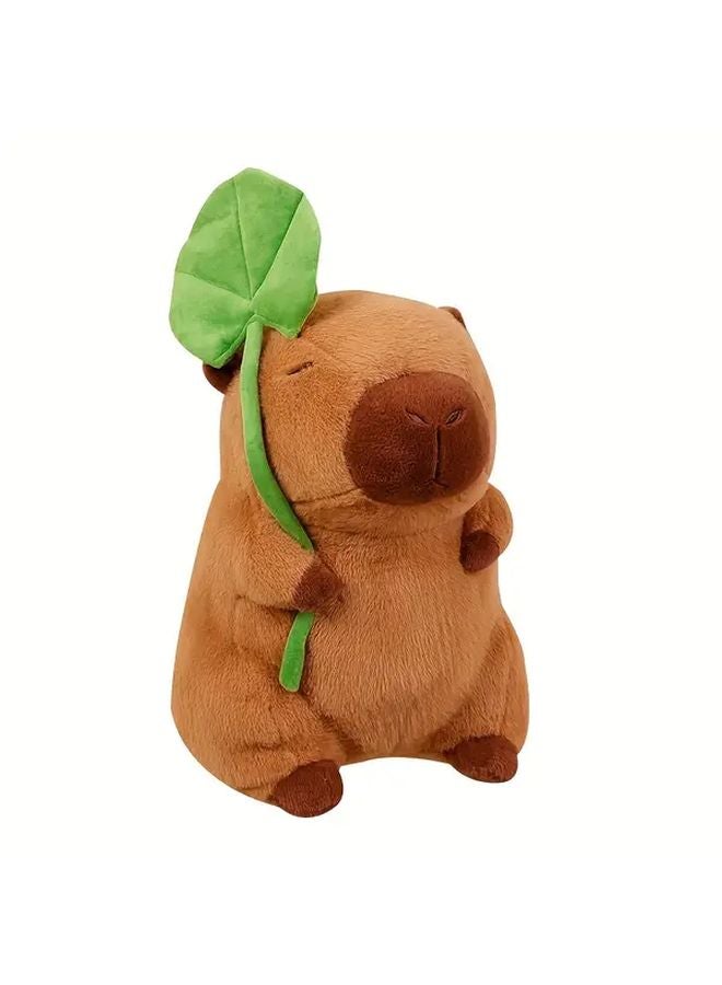 Brown Capybara Plush Toy 30cm Soft Stuffed Animal With Lotus Leaf Hat - Image 5