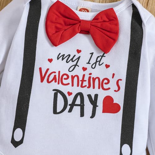 ODIMAME My 1St Valentines Baby Boy Outfits 12-18 Months Infant Romper Clothes Pants Set Cute Hat Red 100cm - Image 3