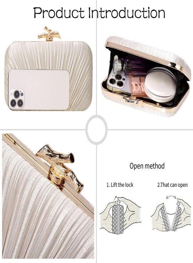 MR. MR Gold Clutch Purses for Women Evening Bag Satin Pleated Evening Bags for Women Formal Wedding Cocktail Party Prom Purse - Image 3