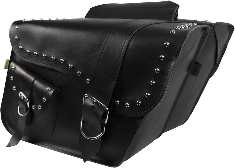 Dowco Willie & Max Studded Series Synthetic Leather Compact Slant Motorcycle Saddlebag Set - Black