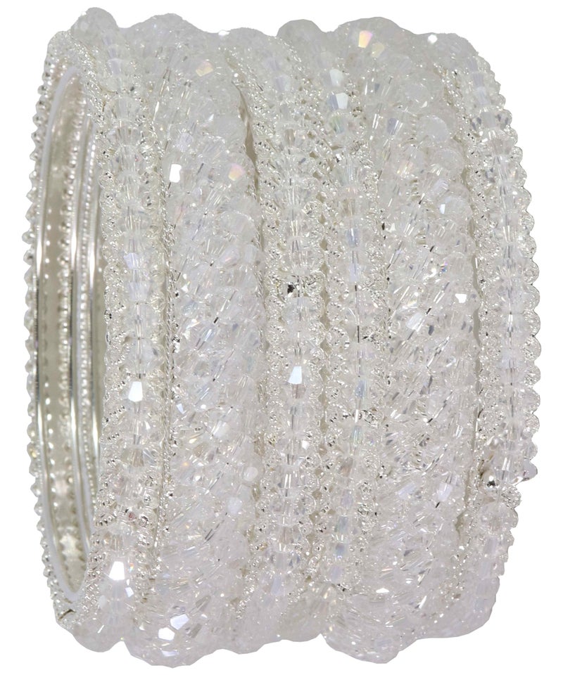 NMII Stylish Pearls Alloy Metal Kada Bangles Set For Women and Girls | Fancy Metal Bangles | Trendy Design Bangles For Girls | Wedding, Party, Shadi Fashion Jewellery Silver bangles (MAH66-Silver-2.8) - Image 2