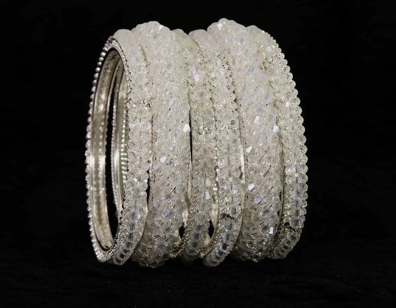 NMII Stylish Pearls Alloy Metal Kada Bangles Set For Women and Girls | Fancy Metal Bangles | Trendy Design Bangles For Girls | Wedding, Party, Shadi Fashion Jewellery Silver bangles (MAH66-Silver-2.8) - Image 3