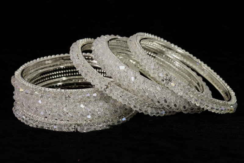 NMII Stylish Pearls Alloy Metal Kada Bangles Set For Women and Girls | Fancy Metal Bangles | Trendy Design Bangles For Girls | Wedding, Party, Shadi Fashion Jewellery Silver bangles (MAH66-Silver-2.8) - Image 4
