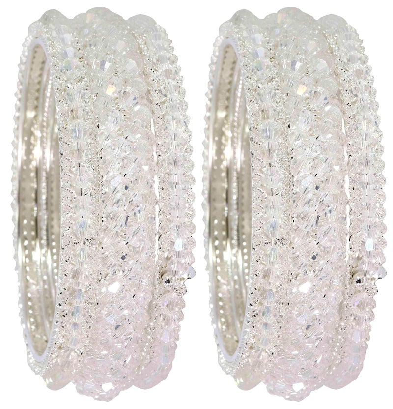 NMII Stylish Pearls Alloy Metal Kada Bangles Set For Women and Girls | Fancy Metal Bangles | Trendy Design Bangles For Girls | Wedding, Party, Shadi Fashion Jewellery Silver bangles (MAH66-Silver-2.8) - Image 1