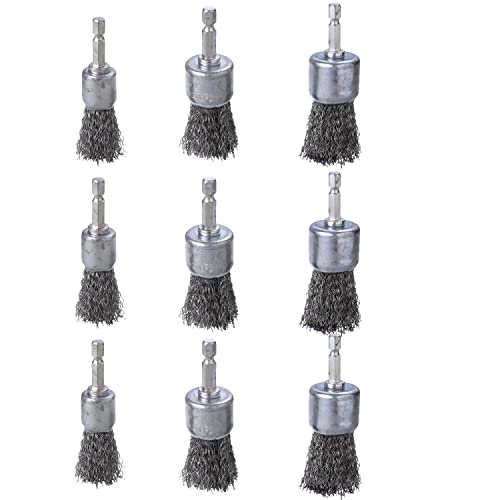 WENORA 9 Pcs Wire Brush Wheel for Drill, Wire Brush for Drill 1-Inch Crimped End Wire Brushes 1/4" Hex Shank for Paint-Surface and Small Spaces - Image 1