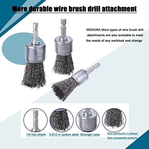 WENORA 9 Pcs Wire Brush Wheel for Drill, Wire Brush for Drill 1-Inch Crimped End Wire Brushes 1/4" Hex Shank for Paint-Surface and Small Spaces - Image 3