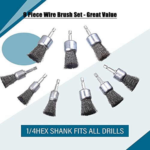 WENORA 9 Pcs Wire Brush Wheel for Drill, Wire Brush for Drill 1-Inch Crimped End Wire Brushes 1/4" Hex Shank for Paint-Surface and Small Spaces - Image 4