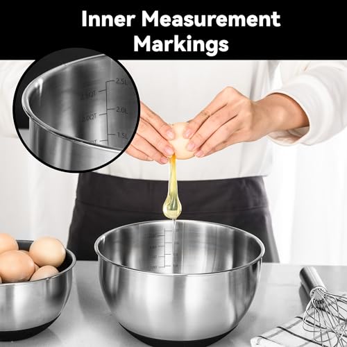 KITEISCAT Stainless Steel Mixing Bowls with Lids – Set of 5 Large Nesting Metal Bowls for Kitchen, Baking, Cooking, Food Prep & Storage, Non-Slip Base, Dishwasher Safe,Black - Image 5