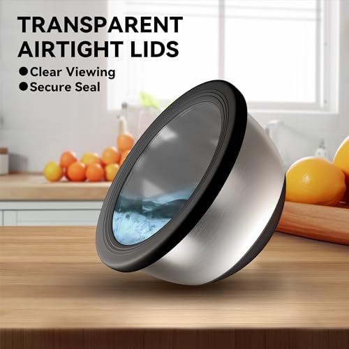 KITEISCAT Stainless Steel Mixing Bowls with Lids – Set of 5 Large Nesting Metal Bowls for Kitchen, Baking, Cooking, Food Prep & Storage, Non-Slip Base, Dishwasher Safe,Black - Image 3