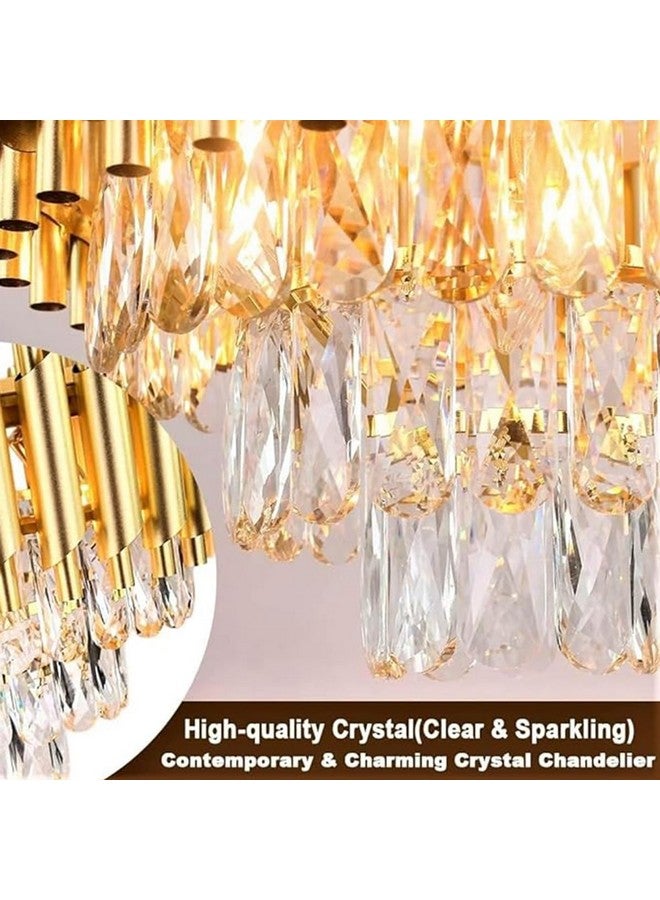 SINOMAN ثريا سينومان الفاخرة من كريستال الذهب مع إضاءة LED مدمجة، حديثة، مع كريستالات K9 على شكل دمعة، إضاءة أنيقة لغرفة الطعام، غرفة المعيشة، أو المدخل (500 مم) - Image 4