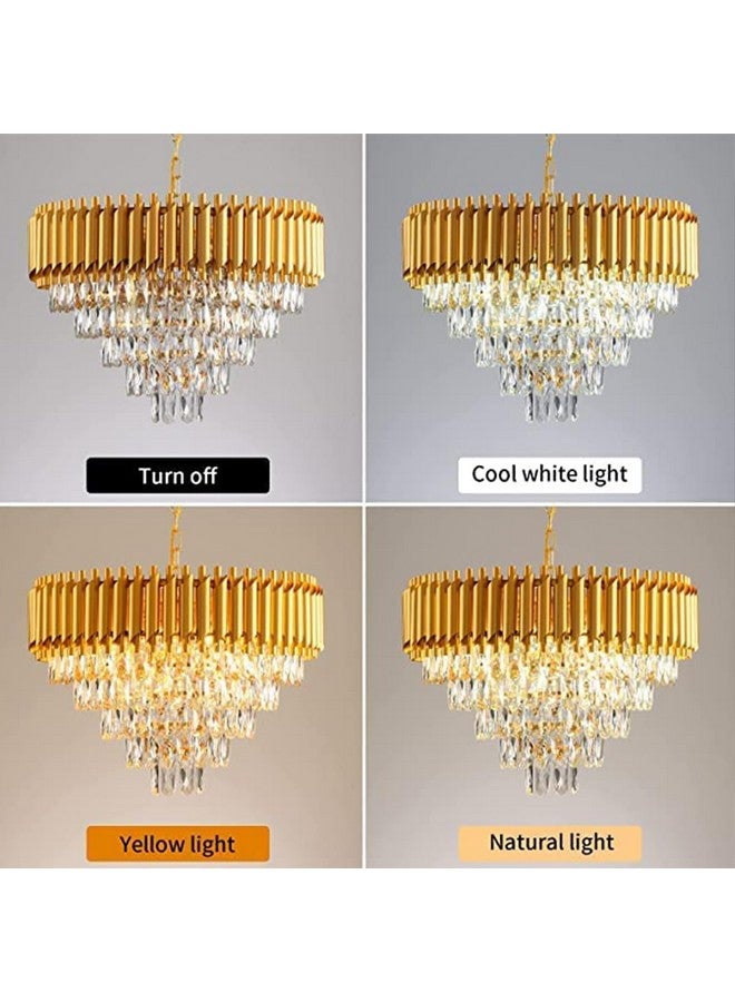 SINOMAN ثريا سينومان الفاخرة من كريستال الذهب مع إضاءة LED مدمجة، حديثة، مع كريستالات K9 على شكل دمعة، إضاءة أنيقة لغرفة الطعام، غرفة المعيشة، أو المدخل (500 مم) - Image 2