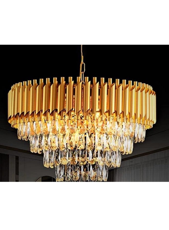 SINOMAN ثريا سينومان الفاخرة من كريستال الذهب مع إضاءة LED مدمجة، حديثة، مع كريستالات K9 على شكل دمعة، إضاءة أنيقة لغرفة الطعام، غرفة المعيشة، أو المدخل (500 مم) - Image 1