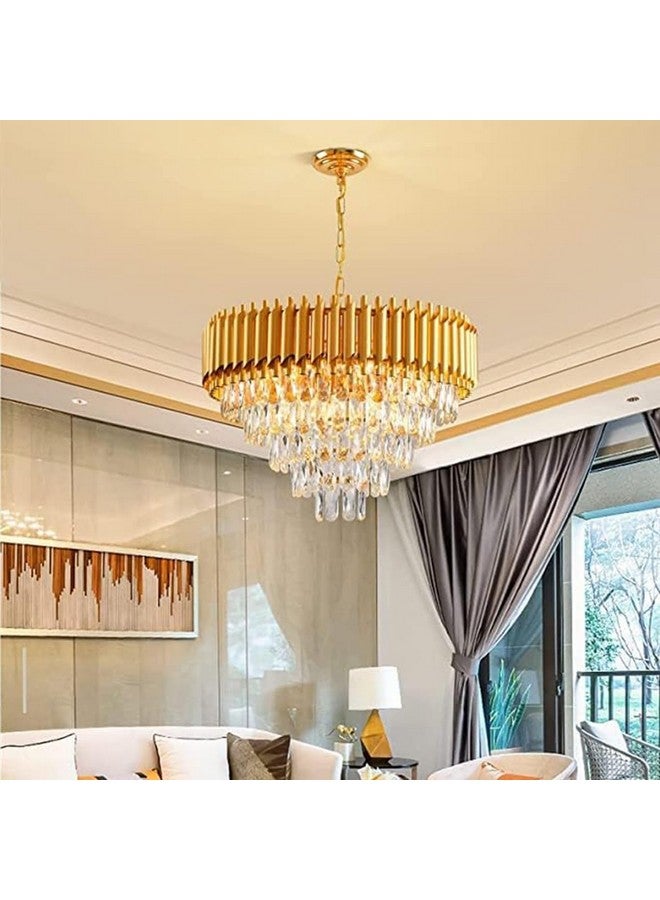 SINOMAN ثريا سينومان الفاخرة من كريستال الذهب مع إضاءة LED مدمجة، حديثة، مع كريستالات K9 على شكل دمعة، إضاءة أنيقة لغرفة الطعام، غرفة المعيشة، أو المدخل (500 مم) - Image 5