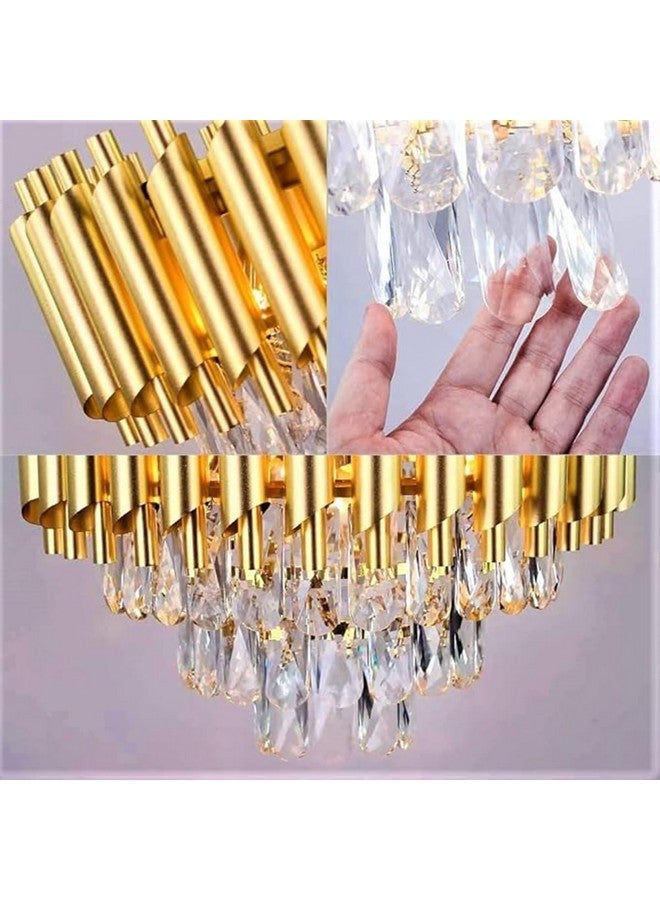 SINOMAN ثريا سينومان الفاخرة من كريستال الذهب مع إضاءة LED مدمجة، حديثة، مع كريستالات K9 على شكل دمعة، إضاءة أنيقة لغرفة الطعام، غرفة المعيشة، أو المدخل (500 مم) - Image 3