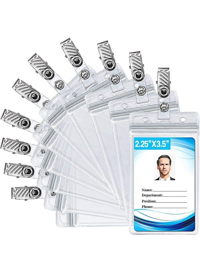 Kaptron Id Badge Holder With Metal Badge Clips Waterproof Sealable Clear Plastic Vertical Id Card Holder For Work Id Key Card Driver’S License (Vertical 10 Pack) - Image 1