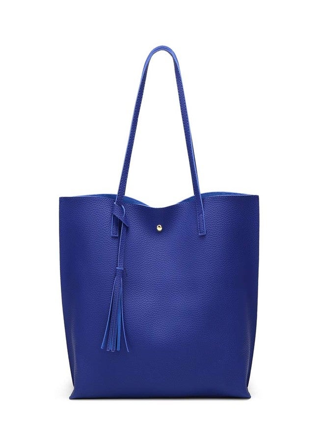 Dreubea Women's Soft Faux Leather Tote Shoulder Bag from, Big Capacity Tassel Handbag Royal Blue - Image 1